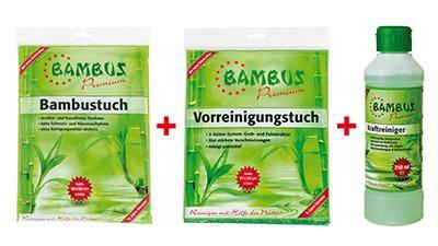 BAMBUS Komplett - Set (5-teillig) 3x Reinigungstuch + 2x Vorreinigungstuch + 1 Kraftreiniger 250 ml GRATIS - Mape Shop