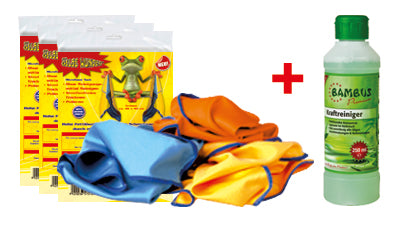 Das Gelbe Wunder - 3er Set Microfaser Tuch (60 x 40 cm) + 1 Kraftreiniger 250ml GRATIS - Duftkissen